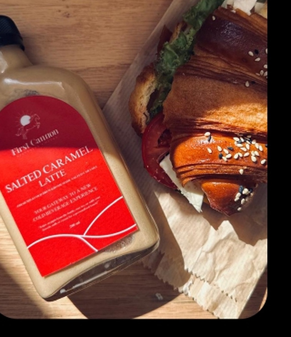 Salted Caramel Latte Bottle with Bakery Croissant